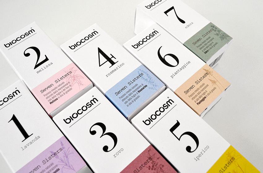 Seven sisters: 7 scatole di cartoncino stampate su carta Fedrigoni, selezionata per la matericità del materiale e il bianco pulito